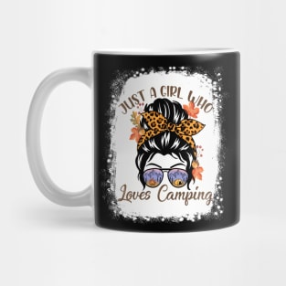 Bleached Messy Bun Leopard Just A Girl Who Loves Camping Mug